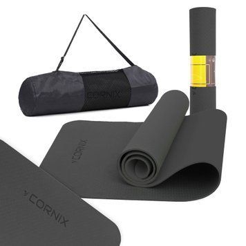 Килимок спортивний Cornix TPE 183 x 61 x 0.6 см для йоги та фітнесу XR-0350 Black 5259 фото