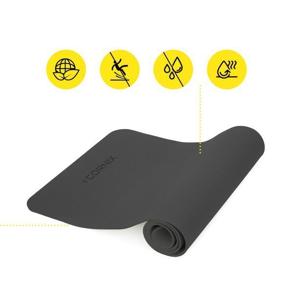Килимок спортивний Cornix TPE 183 x 61 x 0.6 см для йоги та фітнесу XR-0350 Black 5259 фото