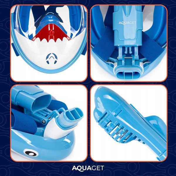 Маска для снорклінгу Aquaget Shark повнолицьова, дитяча AQ0009 Sky Blue 5970 фото