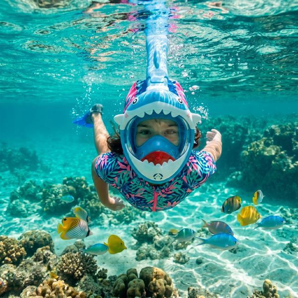 Маска для снорклінгу Aquaget Shark повнолицьова, дитяча AQ0009 Sky Blue 5970 фото