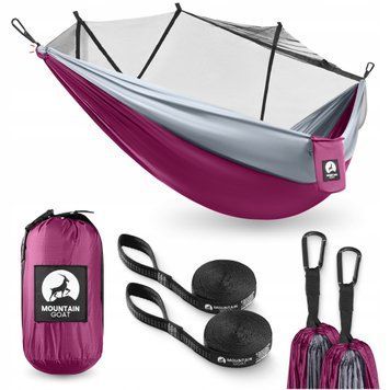 Гамак туристичний Mountain Goat 270 x 140 см з москітною сіткою, одномісний, підвісний Pink/Grey (P-5905973408035) 5945 фото