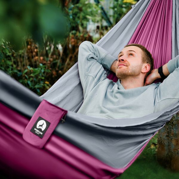 Гамак туристичний Mountain Goat 270 x 140 см з москітною сіткою, одномісний, підвісний Pink/Grey (P-5905973408035) 5945 фото