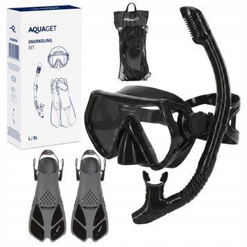 Набір для снорклінгу Aquaget маска із трубкою та ласти AQ0008 Black/Grey 5972 фото