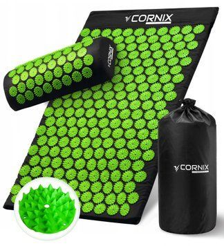 Килимок акупунктурний з валиком Cornix Classic Mat Аплікатор Кузнєцова XR-0110 Black/Green 4569 фото