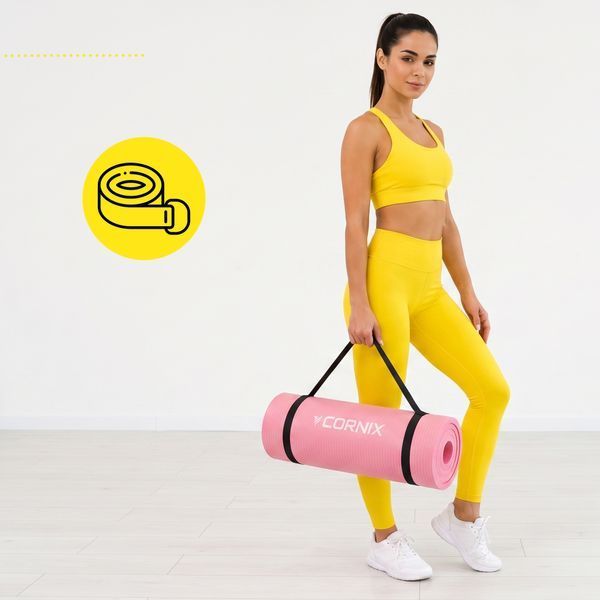 Килимок спортивний Cornix NBR 183 x 61 x 1.5 cм для йоги та фітнесу XR-0497 Pink 5953 фото