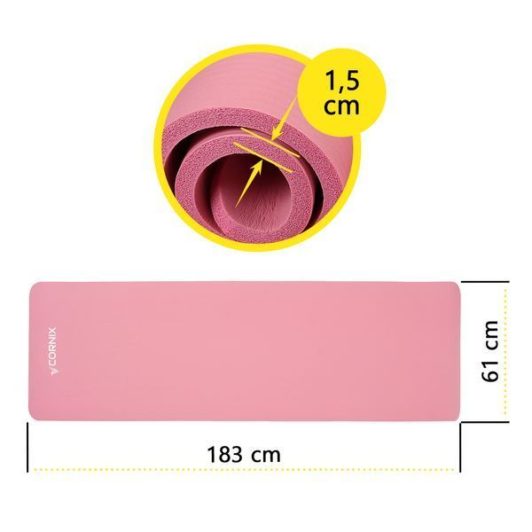 Килимок спортивний Cornix NBR 183 x 61 x 1.5 cм для йоги та фітнесу XR-0497 Pink 5953 фото