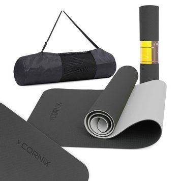 Килимок спортивний Cornix TPE 183 x 61 x 0.6 см для йоги та фітнесу XR-0349 Black/Grey 5258 фото