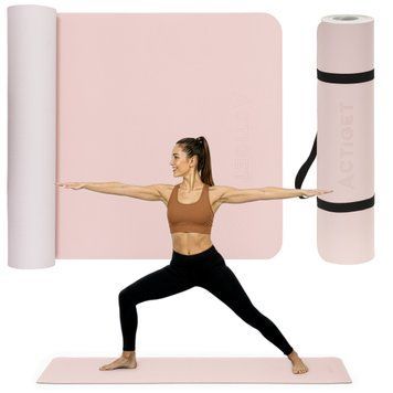 Килимок спортивний Actiget TPE 183 x 61 x 0.6 см для йоги та фітнесу ACT0023 Pink/Grey 5810 фото