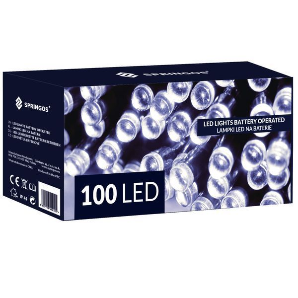 Гірлянда на батарейках Springos 10 м 100 LED CL4031 Cold White 3988 фото