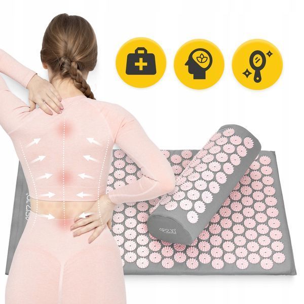 Килимок акупунктурний з валиком 4FIZJO Classic Mat Аплікатор Кузнєцова Grey/Pink (P-5907739313287) 3476 фото