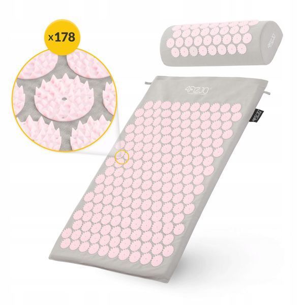 Килимок акупунктурний з валиком 4FIZJO Classic Mat Аплікатор Кузнєцова Grey/Pink (P-5907739313287) 3476 фото