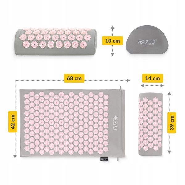 Килимок акупунктурний з валиком 4FIZJO Classic Mat Аплікатор Кузнєцова Grey/Pink (P-5907739313287) 3476 фото