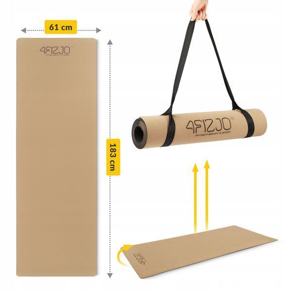 Килимок (мат) спортивний 4FIZJO Cork 183 x 61 x 0.4 см для йоги та фітнесу (P-5907739319562) 4808 фото