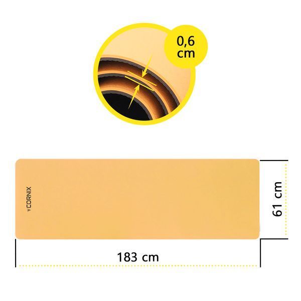 Килимок спортивний Cornix TPE 183 x 61 x 0.6 см для йоги та фітнесу XR-0001 Orange/Black 3787 фото