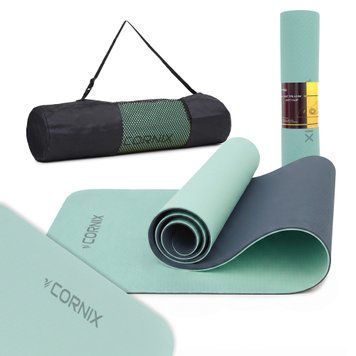 Килимок спортивний Cornix TPE 183 x 61 x 0.6 см для йоги та фітнесу XR-0492 Mint/Navy Blue 5794 фото
