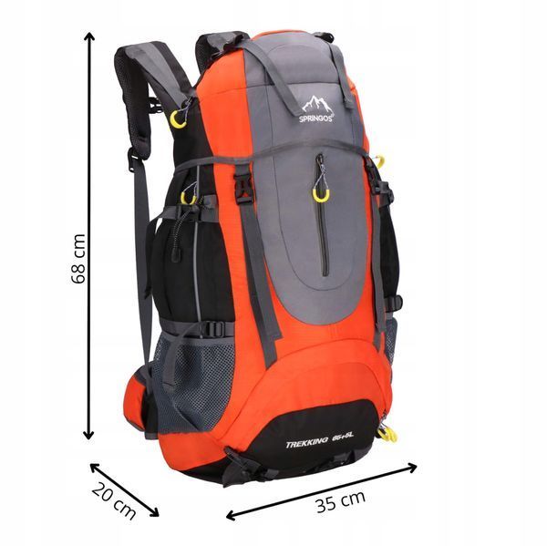 Рюкзак туристичний Springos 70 л CS0128 Black/Grey/Orange 6054 фото