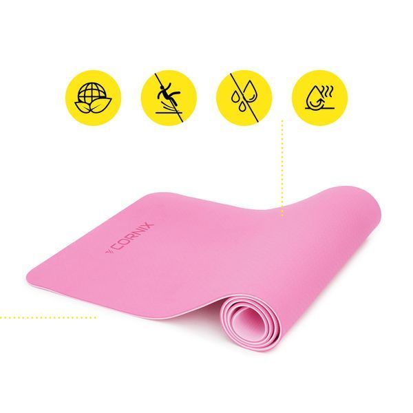 Килимок спортивний Cornix TPE 183 x 61 x 0.6 см для йоги та фітнесу XR-0005 Pink/Rose 3796 фото