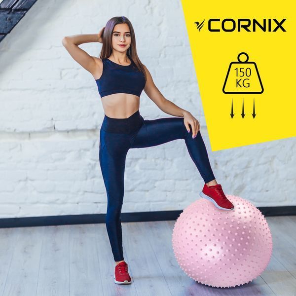 М'яч для фітнесу (фітбол) Cornix 55 см масажний Anti-Burst XR-0473 Light Pink 5751 фото