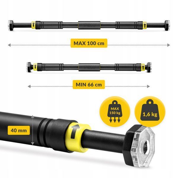 Турнік розсувний 4FIZJO 66-100 см Black/Yellow (P-5907739314765) 4823 фото